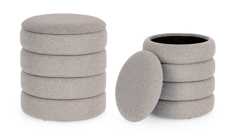 Poltrona Pouf "Katernina" per interno, con rivestimento effetto bouclé Set da 2 pezzi