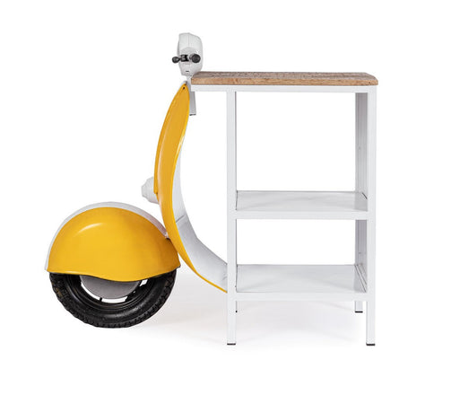 Consolle da Bar "Vespa" con struttura in acciaio, piano in legno, da 104 x 94 x 65 cm