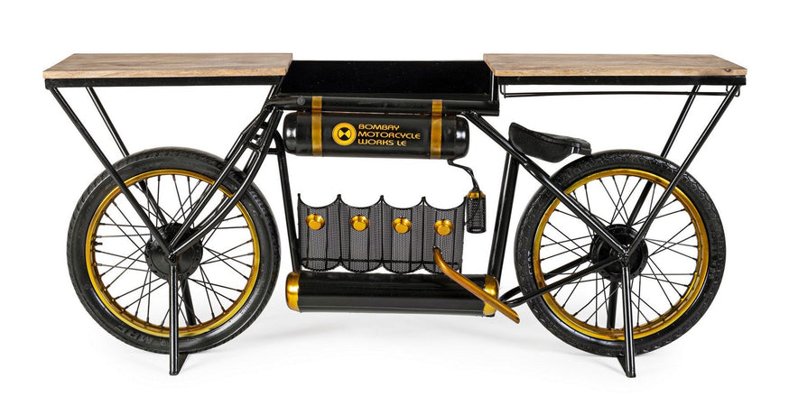 Consolle da bar "Moto Epic"  moderno con piano in legno, struttura in acciaio 183 x 41 x 86 cm