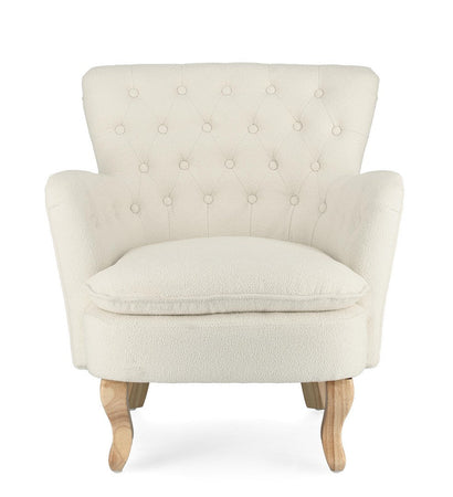 Poltrona "Orlins" per interno, Struttura In Legno Di Pino E Compensato, Rivestimento In Poliestere Effetto Boucle', Capitonne' 71.5 x 72.5 x 79h cm
