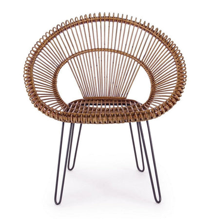 Poltrona "Esteban" per interno, Seduta In Rattan Ed Intreccio In Kubu 83 x 64 x 89h cm
