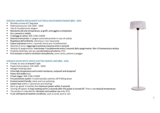 Lampada riscaldante elettrica "Holen", struttura in alluminio e acciaio per esterno, da 205 cm