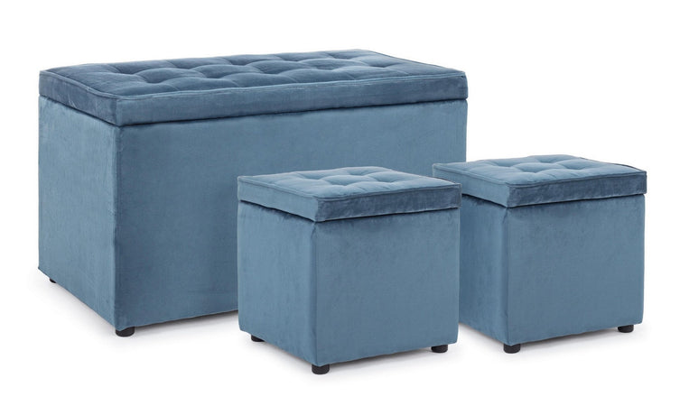 Set 3 Pouf "Belville" per interno, con struttura in legno di pino