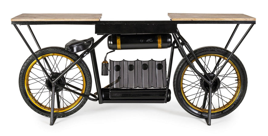 Consolle da bar "Moto Epic"  moderno con piano in legno, struttura in acciaio 183 x 41 x 86 cm