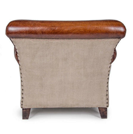 Poltrona "Charleston" per interno, Struttura In Legno Di Mango, Rivestimento In Tela Riciclata E Vera Pelle Di Bufalo 86 x 76 x 77h cm