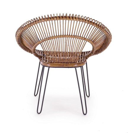 Poltrona "Esteban" per interno, Seduta In Rattan Ed Intreccio In Kubu 83 x 64 x 89h cm