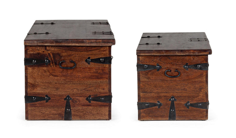 Panche "Jaipur" con contenitore, in legno di Acacia massiccio, per interno