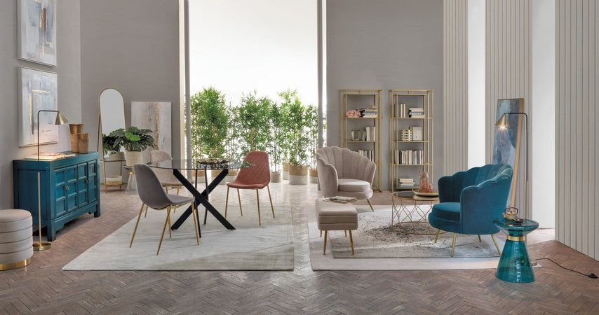 Poltrona Pouf "Polina" per interno, con struttura In mdf e compensato, Set da 2 pezzi