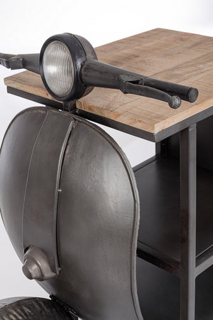 Consolle da Bar "Vespa" con struttura in acciaio, piano in legno, da 104 x 94 x 65 cm