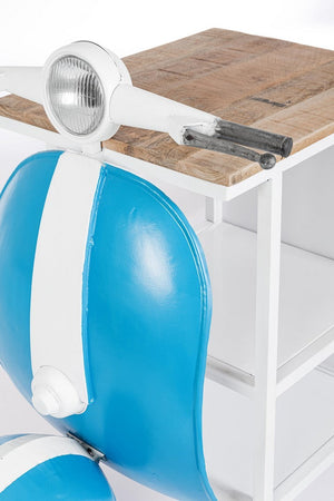 Consolle da Bar "Vespa" con struttura in acciaio, piano in legno, da 104 x 94 x 65 cm