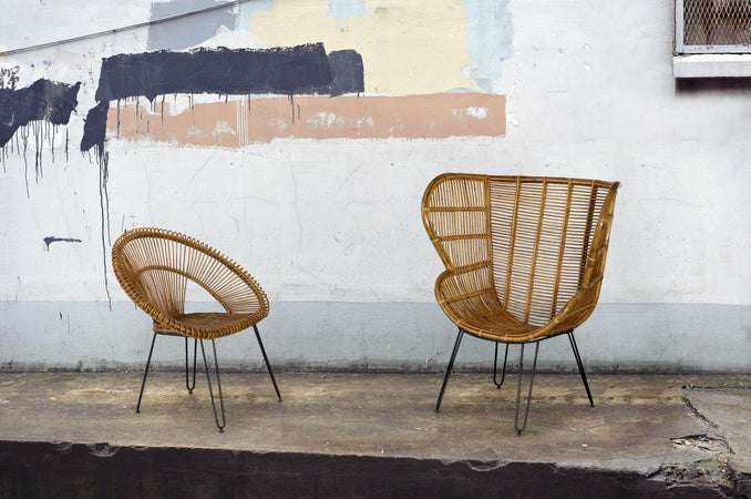 Poltrona "Esteban" per interno, Seduta In Rattan Ed Intreccio In Kubu 83 x 64 x 89h cm
