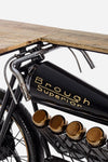Consolle da bar Moto Replica moderno con piano in legno, ruote, 183 x 43 x 89 cm