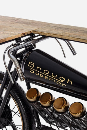 Consolle da bar "Moto Replica" moderno con piano in legno, ruote, 183 x 43 x 89 cm