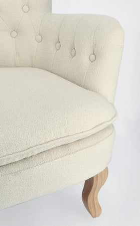 Poltrona "Orlins" per interno, Struttura In Legno Di Pino E Compensato, Rivestimento In Poliestere Effetto Boucle', Capitonne' 71.5 x 72.5 x 79h cm