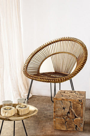 Poltrona "Esteban" per interno, Seduta In Rattan Ed Intreccio In Kubu 83 x 64 x 89h cm