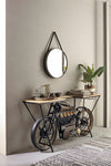 Consolle da bar Moto Replica moderno con piano in legno, ruote, 183 x 43 x 89 cm