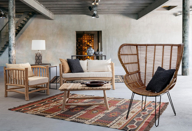 Poltrona "Estefan" per interno, Seduta In Rattan Ed Intreccio In Kubu 100 x 75 x 118h cm