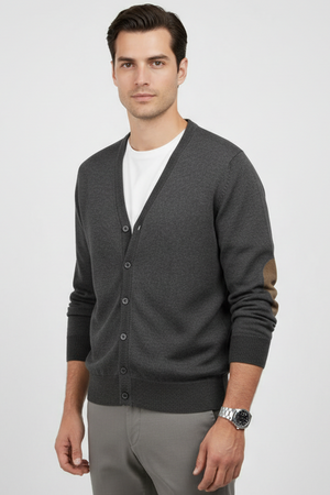 Maglia uomo Gran Sasso - Bottoni toppe 100% lana vergine Colore Grigio Made in Italy
