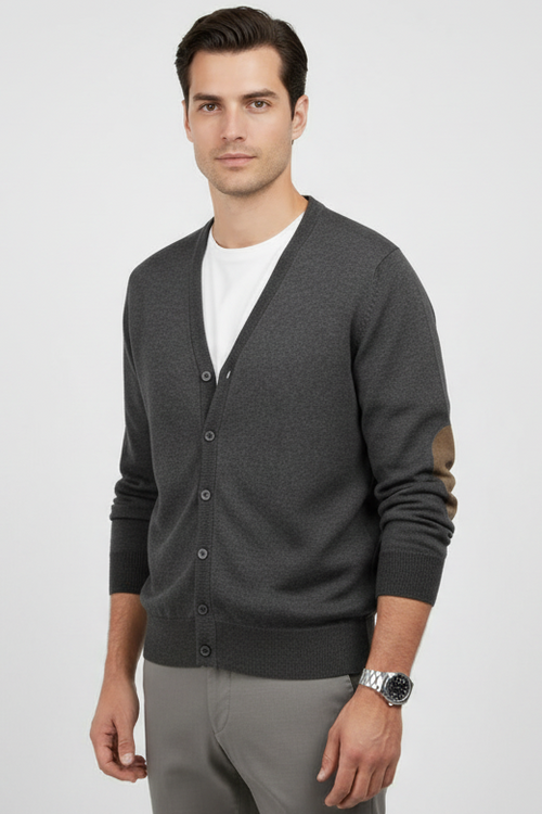 Maglia uomo Gran Sasso - Bottoni toppe 100% lana vergine Colore Grigio Made in Italy