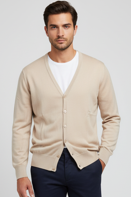 Cardigan uomo Montezemolo - Bottoni 100% Cotone Colore Beige Made in Italy