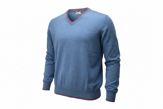 Maglia uomo Johnny Lambs - Scollo a V Lana lambswool Colore Blu