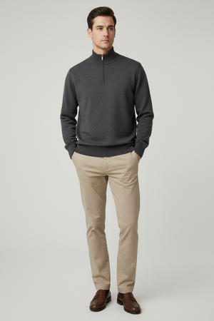 Maglia uomo Gran Sasso - Lupetto Mezza Zip 100% Lana vergine Colore Grigio scuro Made in Italy