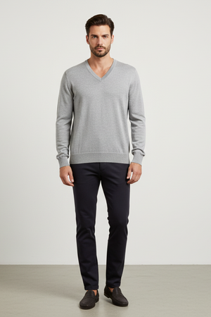 Maglia uomo Gran Sasso - Scollo a V Toppe in contrasto 100% Cotone Colore Grigio Made in Italy