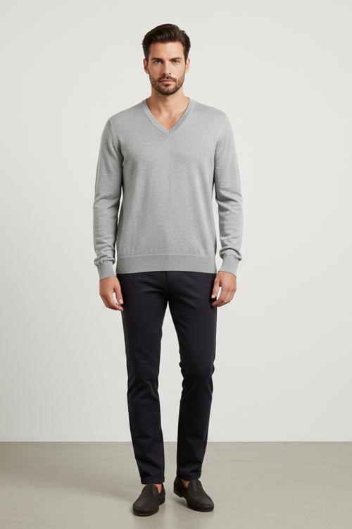 Maglia uomo Gran Sasso - Scollo a V Toppe in contrasto 100% Cotone Colore Grigio Made in Italy