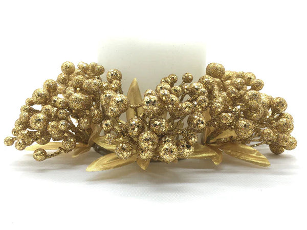 Corona giro candela natalizio Oro "Mille Bacche" sotto candela Ø 20 cm