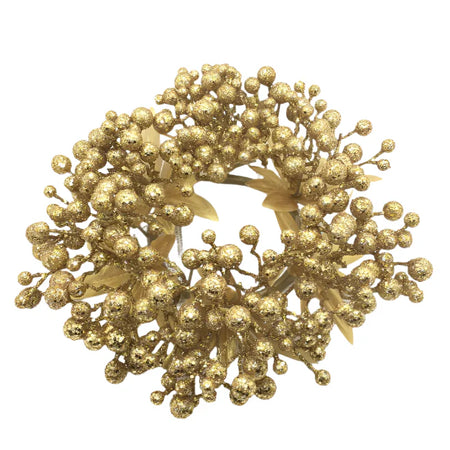 Corona giro candela natalizio Oro "Mille Bacche" sotto candela Ø 20 cm