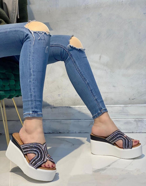 Maddie - Sandali con zeppa brillantinati