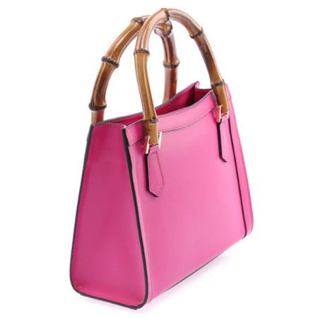 Modarno Borsa in pelle con manico in bambù, Borsa a mano Made in Italy, Borsa a tracolla, Borsa per tutti i giorni
