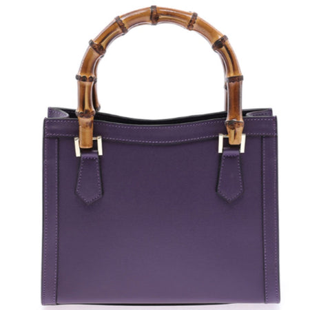 Modarno Borsa in pelle con manico in bambù, Borsa a mano Made in Italy, Borsa a tracolla, Borsa per tutti i giorni