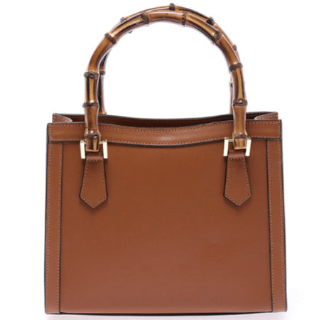 Modarno Borsa in pelle con manico in bambù, Borsa a mano Made in Italy, Borsa a tracolla, Borsa per tutti i giorni
