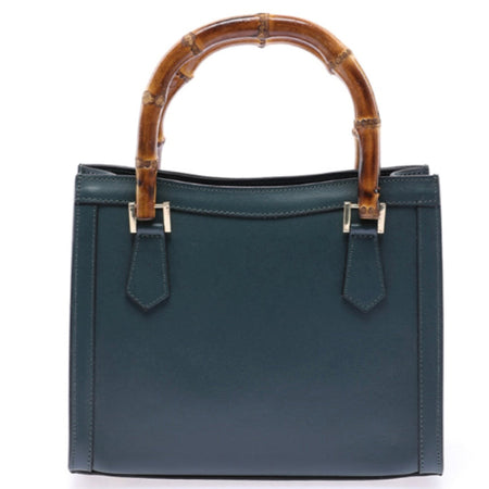 Modarno Borsa in pelle con manico in bambù, Borsa a mano Made in Italy, Borsa a tracolla, Borsa per tutti i giorni