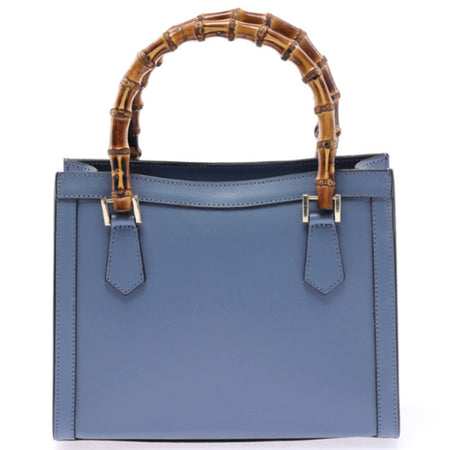 Modarno Borsa in pelle con manico in bambù, Borsa a mano Made in Italy, Borsa a tracolla, Borsa per tutti i giorni