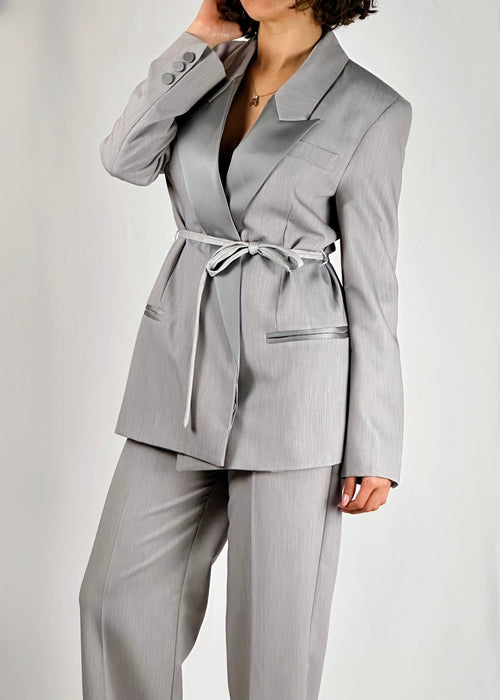 Giacca Vicolo effetto kimono grigio e raso