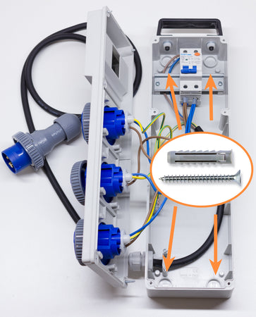 QUADRO ELETTRICO DA CANTIERE ASC 220V MONOFASE CON 4 PRESE IP67 DA 16A + FUNGO DI EMERGENZA - ElettroWatt.eu