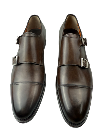 Scarpa Uomo Santoni - Doppia fibbia Cap Toe Pelle Testa di moro sfumate