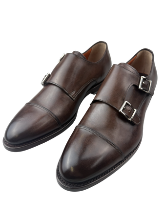 Scarpa Uomo Santoni - Doppia fibbia Cap Toe Pelle Testa di moro sfumate