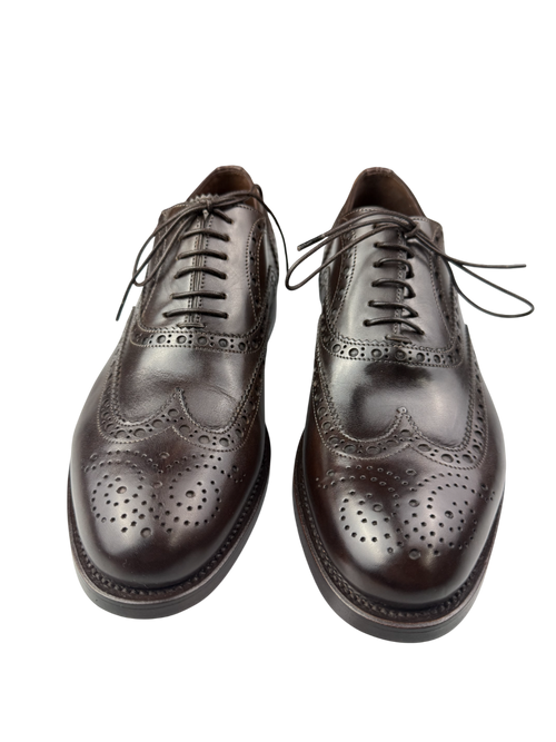 Scarpe Uomo Santoni - Oxford Stringata Brogue Pelle marrone scuro Made in Italy