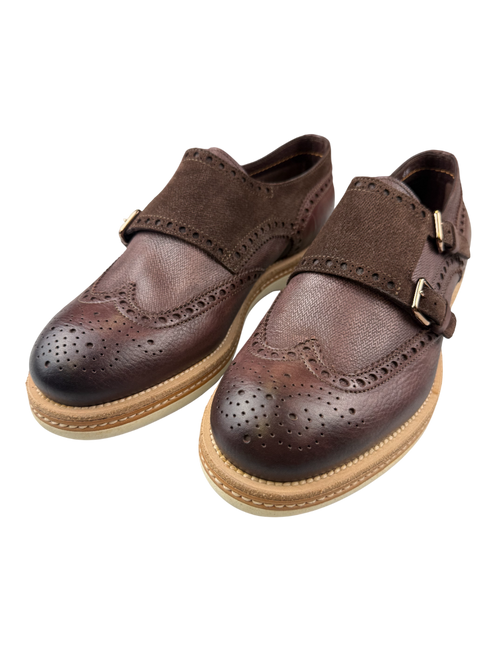 Scarpe Uomo Santoni - Doppia fibbia Brogue Pelle/scamosciata colore testa di moro