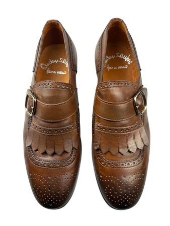 Scarpa Uomo Santoni - Mocassino Monk Strap Brogue pelle marrone