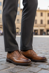 Scarpa Uomo Santoni - Francesina Stringata Brogue pelle marrone sfumata
