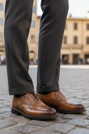 Scarpa Uomo Santoni - Francesina Stringata Brogue pelle marrone sfumata