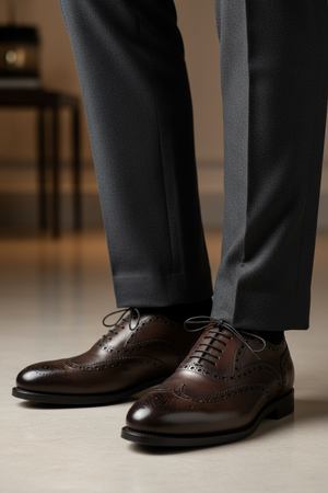 Scarpa Uomo Santoni - Oxford Stringate Brogue pelle Testa di moro