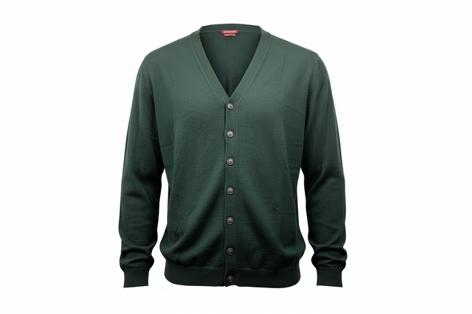 Cardigan uomo Bramante - Con bottoni 100% lana Merino extra fine colore Verde scuro