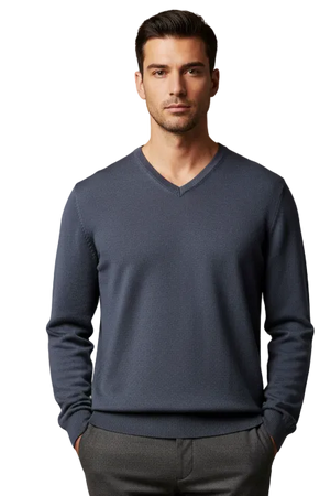 Maglia uomo Bramante - Scollo a V colore Grigio 100% Cotone Made in Italy