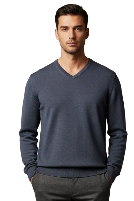 Maglia uomo Bramante - Scollo a V colore Grigio 100% Cotone Made in Italy