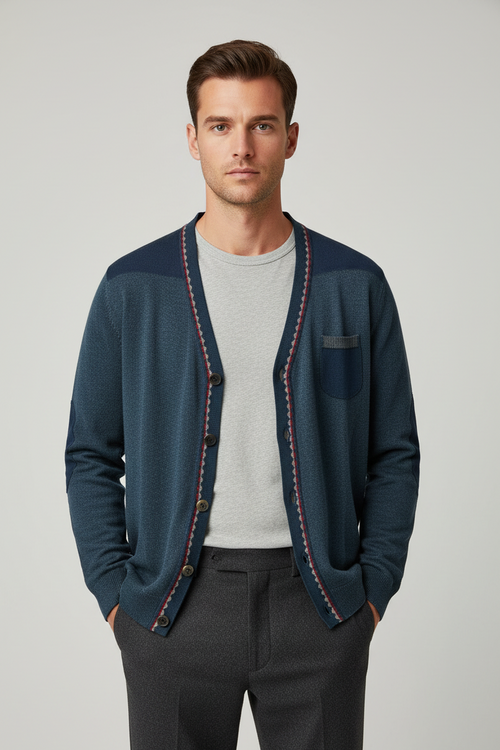 Cardigan Uomo Bob the Original Bottoni Misto Cotone Lana Merino Fango Made in Italy